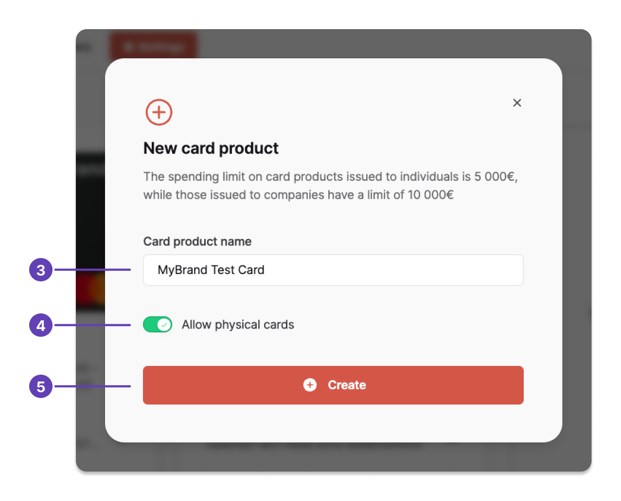 Screenshot of the Dashboard cards settings page with three card products