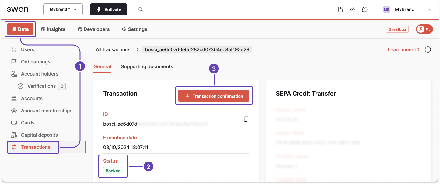 Generate and download a transaction statement from the Dashboard