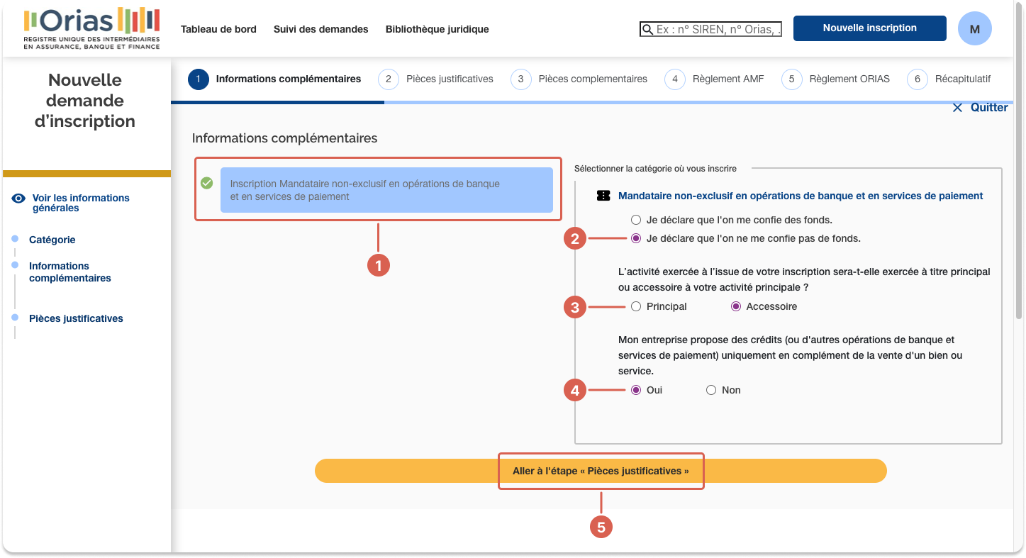 Image of Orias account additional information step