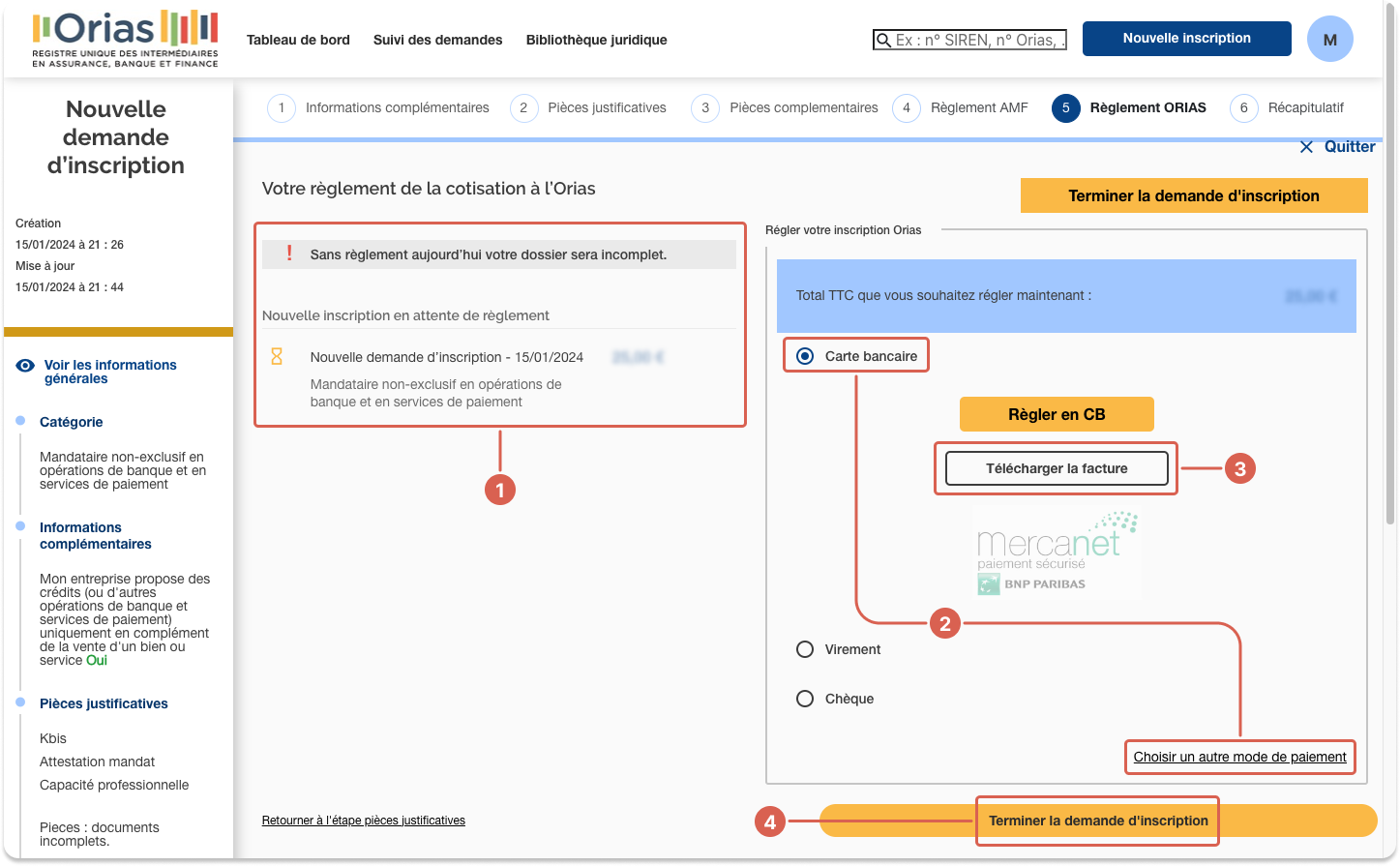 Image of Orias registration payment step