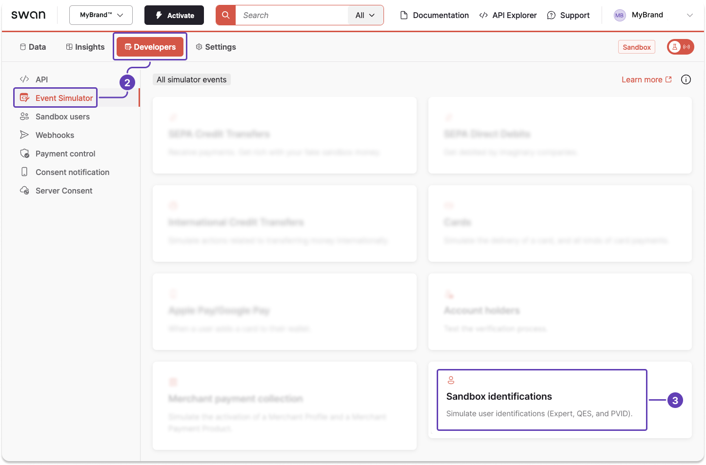 Image of Event Simulator SEPA Credit Transfers section